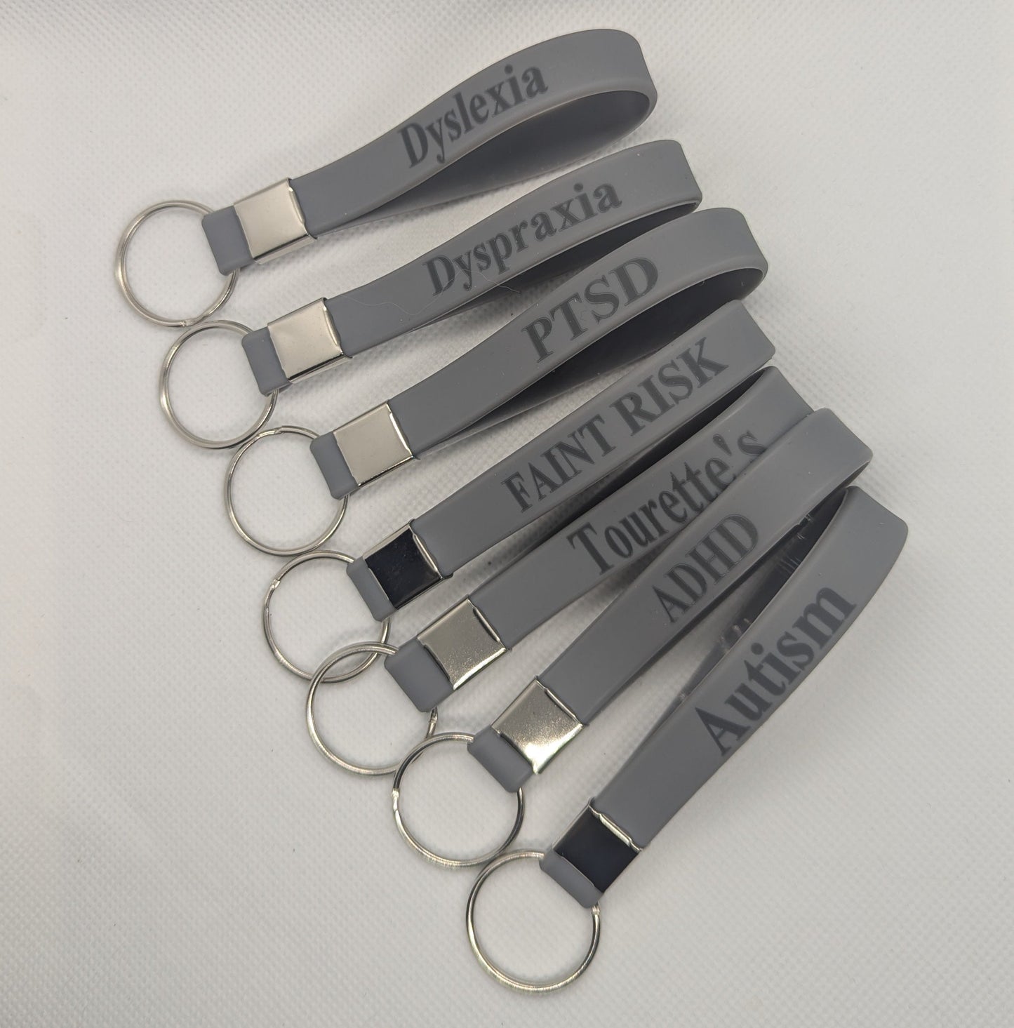 Grey Awareness Wrist Strap Keyring | FAINT RISK | Tourette's | ADHD | Dyspraxia | Autism | Dyslexia