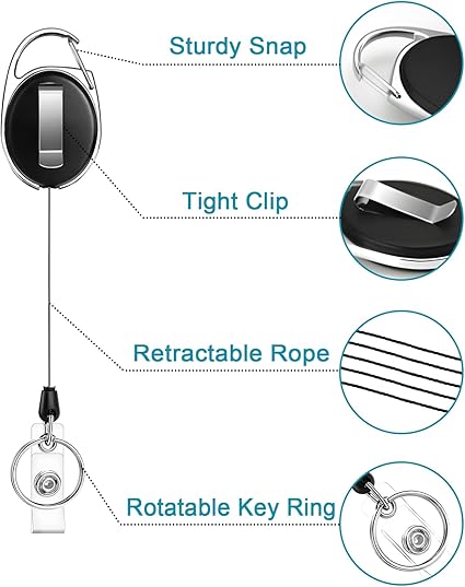 Retractable ID | Awareness Information Card Holder [1 Piece, BLACK]